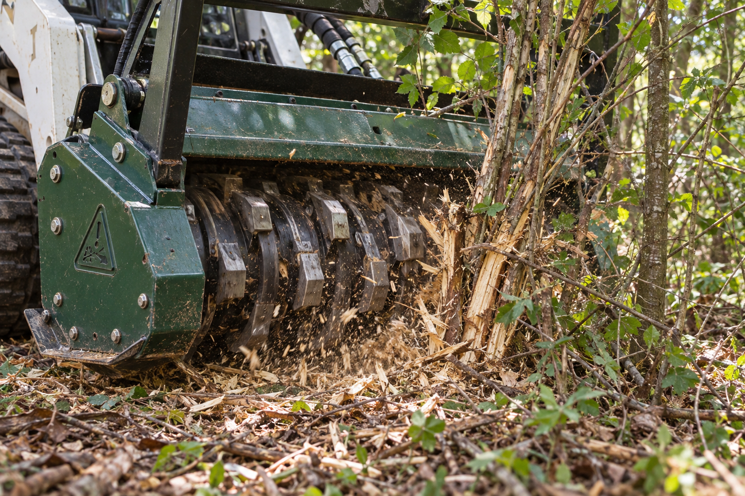 forestry mulching machine grinding brush on Raymore land
