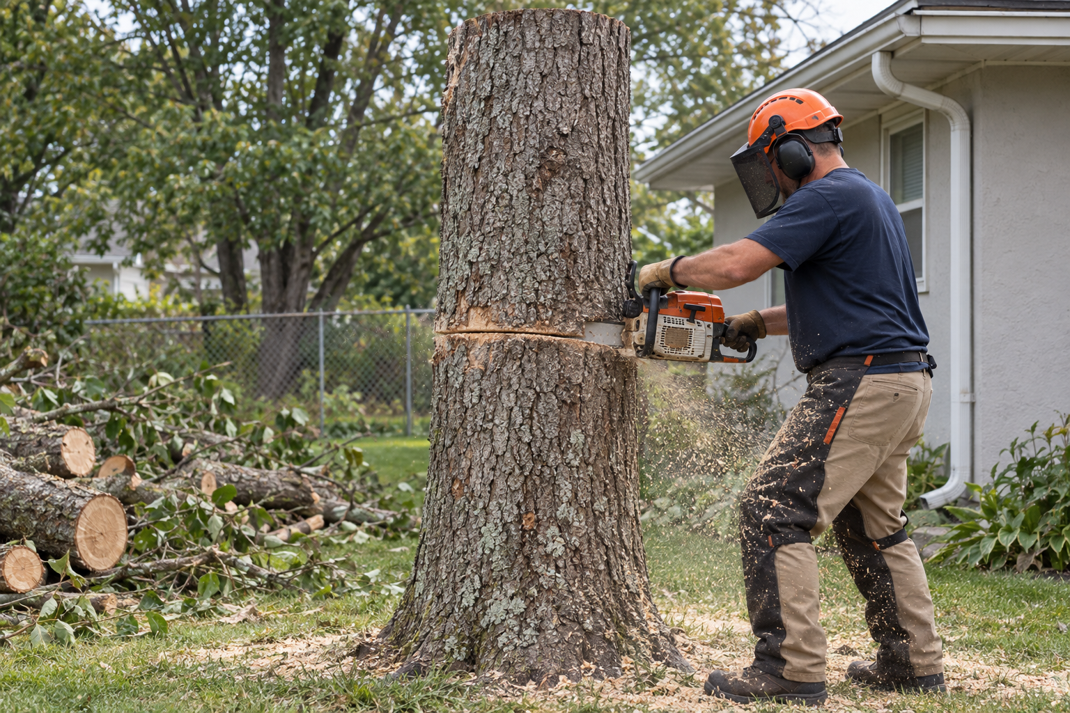 tree removal beside a house in Grandview
