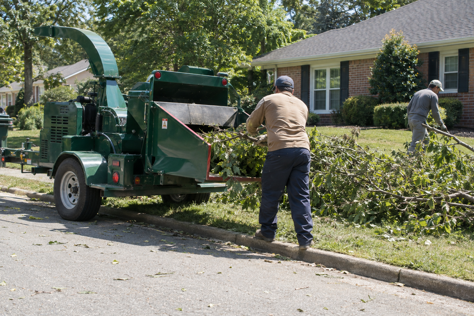 tree service crew working on a backyard tree in Raymore